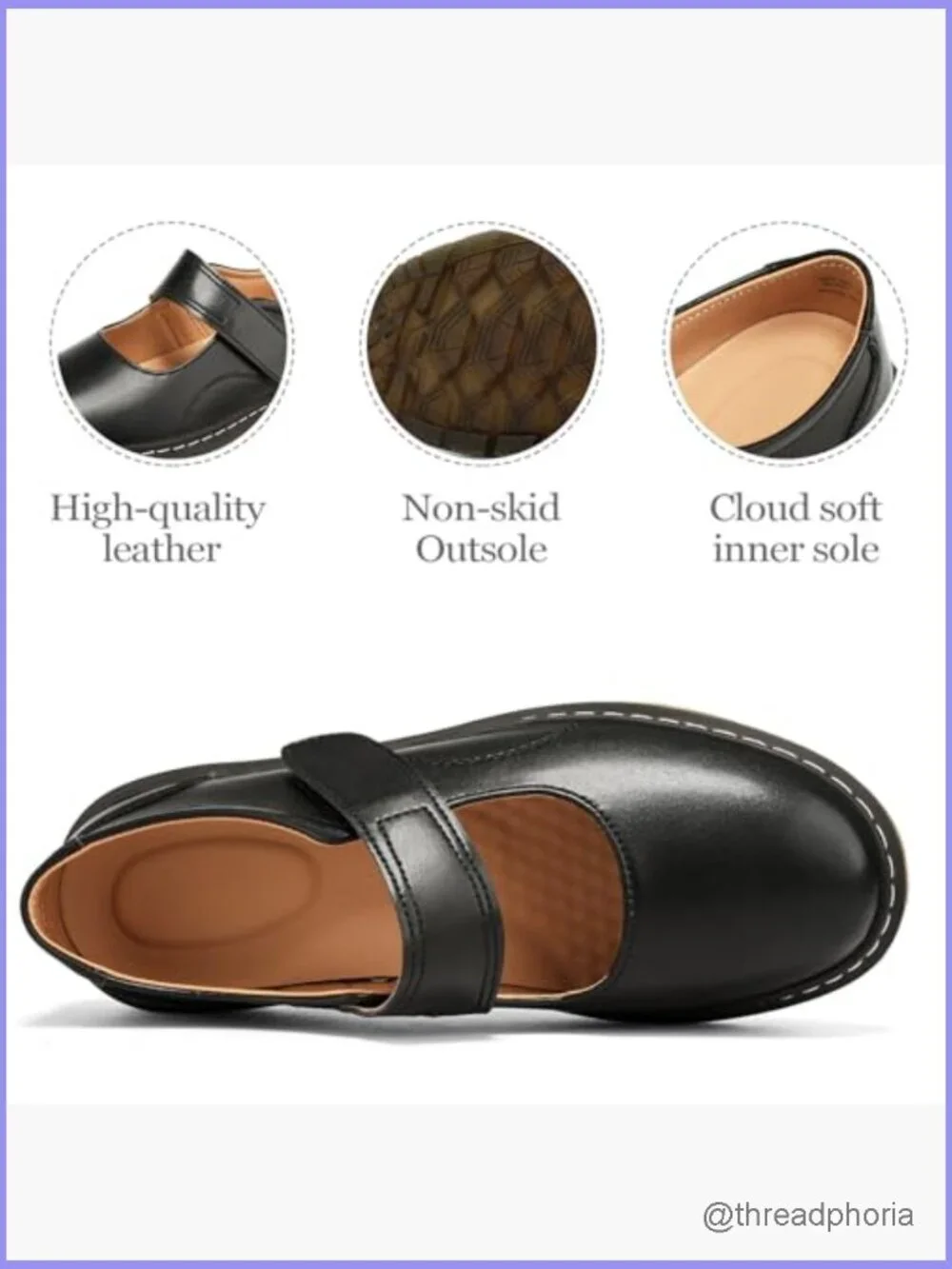 Mary Jane Flat, Memory Foam Insole, Hook & Loop Closure, Supportive, Lightweight